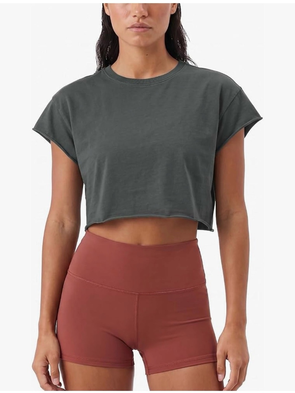 NWT Cropped Crewneck Tee Charcoal Gray-S